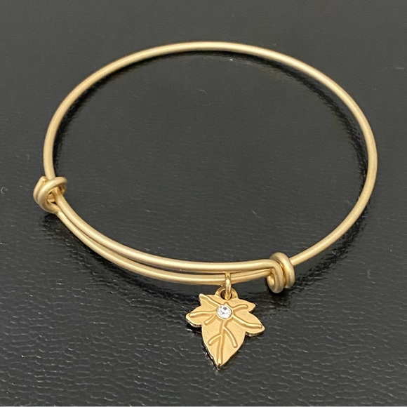 NAVIKA USA Gold-tone Maple Leaf CZ Charm Bangle Bracelet - Picture 2 of 12